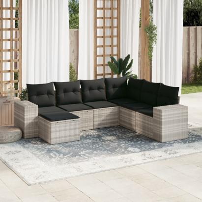 Set canapele de grădină cu perne, 7piese gri deschis poliratan GartenMobel Dekor