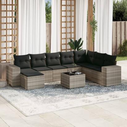 Set canapele de grădină cu perne, 9 piese gri deschis poliratan GartenMobel Dekor