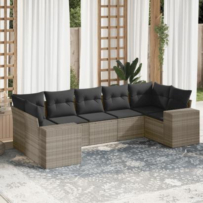 Set canapele de grădină cu perne, 7piese gri deschis poliratan GartenMobel Dekor