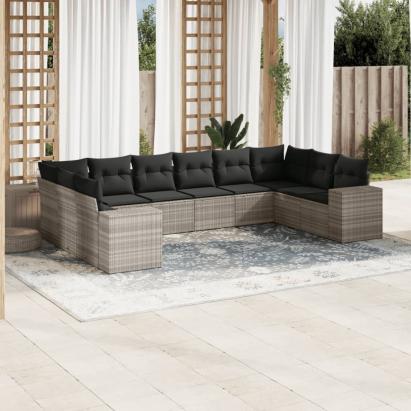 Set canapele de grădină cu perne 10 piese gri deschis poliratan GartenMobel Dekor