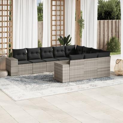 Set canapele de grădină cu perne 10 piese gri deschis poliratan GartenMobel Dekor
