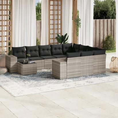 Set canapele de grădină cu perne, 11 piese, gri, poliratan GartenMobel Dekor