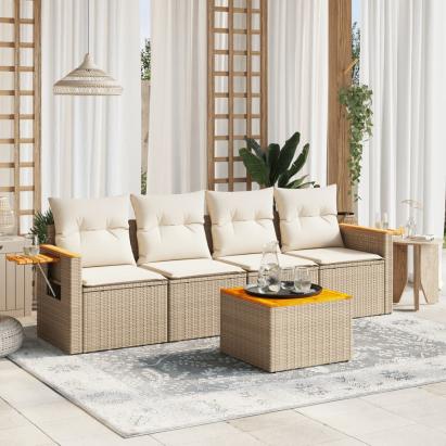 Set canapele de grădină cu perne, 5 piese, bej, poliratan GartenMobel Dekor