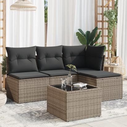 Set canapea de grădină cu perne, 5 piese, gri, poliratan GartenMobel Dekor