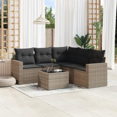 Set mobilier grădină cu perne, 6 piese, gri, poliratan GartenMobel Dekor