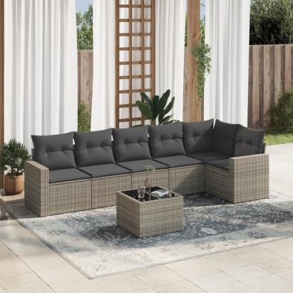 Set canapele de grădină, 7 piese, cu perne, gri, poliratan GartenMobel Dekor