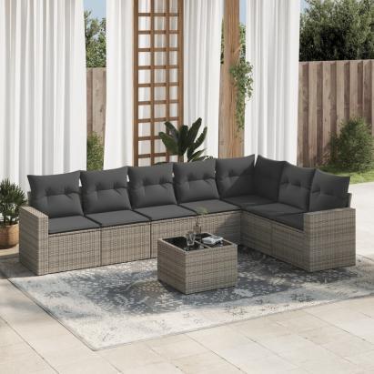 Set canapele de grădină cu perne, 8 piese, gri, poliratan GartenMobel Dekor