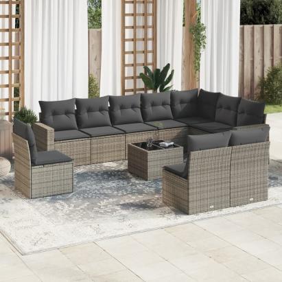 Set canapele de grădină cu perne, 11 piese, gri, poliratan GartenMobel Dekor