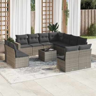 Set canapea de grădină cu perne, 12 piese, gri, poliratan GartenMobel Dekor