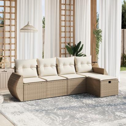 Set canapele de grădină cu perne, 5 piese, bej, poliratan GartenMobel Dekor