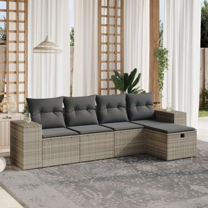 Set canapele de grădină cu perne, 5 piese gri deschis poliratan GartenMobel Dekor