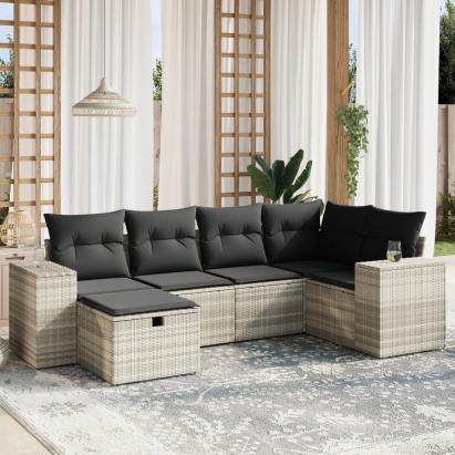 Set canapele de grădină cu perne, 6 piese gri deschis poliratan GartenMobel Dekor