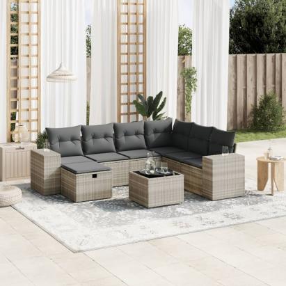 Set mobilier de grădină cu perne, 8 piese gri deschis poliratan GartenMobel Dekor