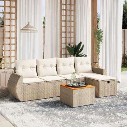Set canapele de grădină cu perne, 6 piese, bej, poliratan GartenMobel Dekor