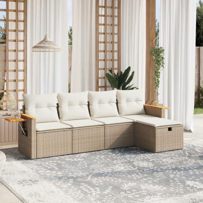 Set canapele de grădină cu perne, 5 piese, bej, poliratan GartenMobel Dekor