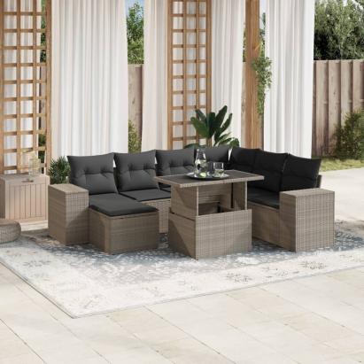 Set mobilier de grădină cu perne, 8 piese gri deschis poliratan GartenMobel Dekor