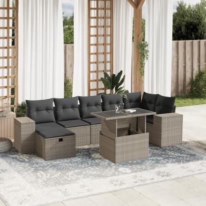 Set mobilier de grădină cu perne, 8 piese gri deschis poliratan GartenMobel Dekor