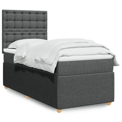 Pat box spring cu saltea, gri închis, 90x200 cm, textil GartenMobel Dekor