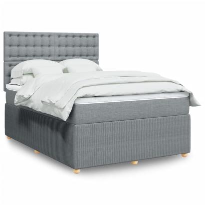 Pat box spring cu saltea, gri deschis, 140x190 cm, textil GartenMobel Dekor