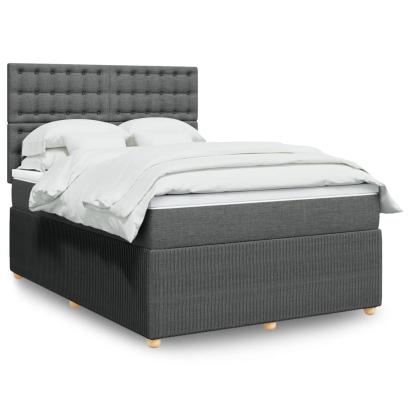 Pat box spring cu saltea, gri închis, 140x190 cm, textil GartenMobel Dekor