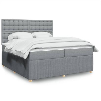 Pat box spring cu saltea, gri deschis, 200x200 cm, textil GartenMobel Dekor