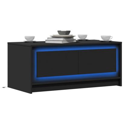 Măsuță de cafea cu lumini LED, negru, lemn prelucrat GartenMobel Dekor