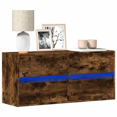 Comodă TV de perete cu lumini LED, stejar fumuriu, 100x31x45 cm GartenMobel Dekor