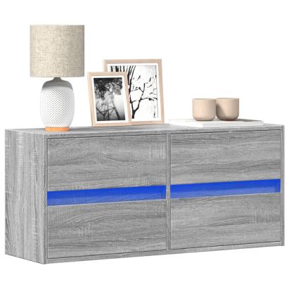 Comodă TV de perete cu lumini LED, gri sonoma, 100x31x45 cm GartenMobel Dekor