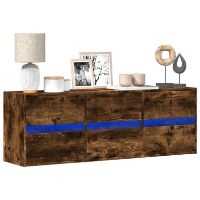 Comodă TV de perete cu lumini LED, stejar fumuriu, 130x31x45 cm GartenMobel Dekor