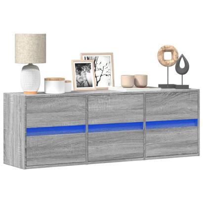Comodă TV de perete cu lumini LED, gri sonoma, 130x31x45 cm GartenMobel Dekor