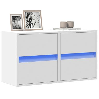 Comode TV de perete cu lumini LED, 2 buc., alb, 41x31x45 cm GartenMobel Dekor