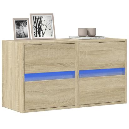 Comodă TV de perete cu LED, 2 buc. stejar sonoma, 41x31x45 cm GartenMobel Dekor