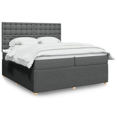Pat box spring cu saltea, gri închis, 200x200 cm, textil GartenMobel Dekor