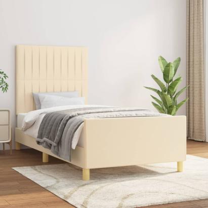 Cadru de pat cu tăblie, crem, 90x190 cm, textil GartenMobel Dekor
