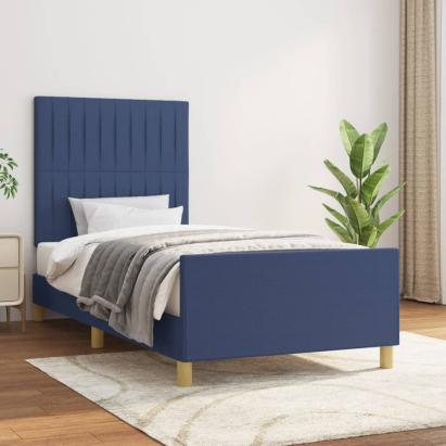Cadru de pat cu tăblie, albastru, 90x190 cm, textil GartenMobel Dekor
