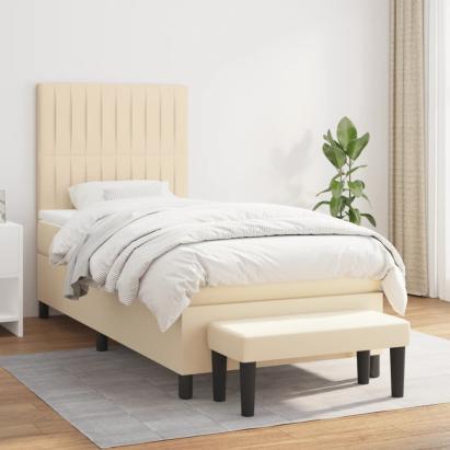 Pat box spring cu saltea, crem, 90x190 cm, textil GartenMobel Dekor