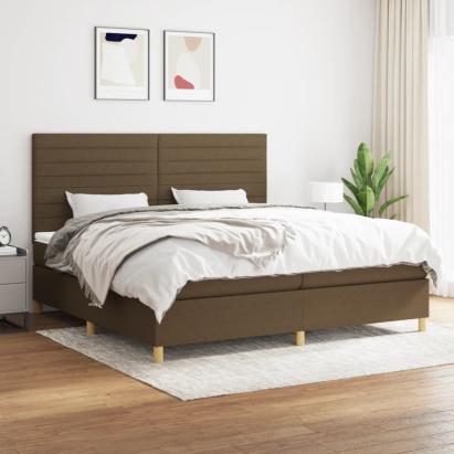 Pat box spring cu saltea, maro închis, 200x200 cm, textil GartenMobel Dekor