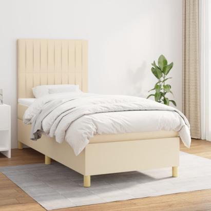 Pat box spring cu saltea, crem, 90x190 cm, textil GartenMobel Dekor