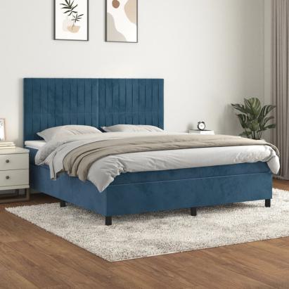 Pat box spring cu saltea, albastru închis, 180x200 cm, catifea GartenMobel Dekor