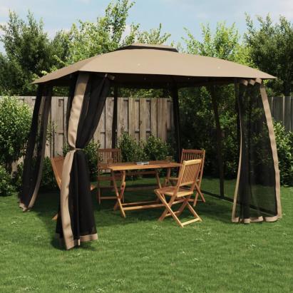 Foișor cu acoperiș dublu/pereți din plasă taupe 2,93x2,93m oțel GartenMobel Dekor