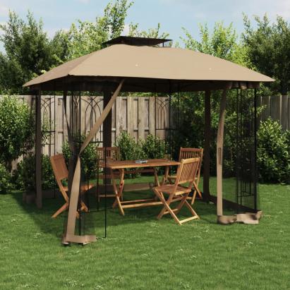 Foișor cu acoperiș dublu/pereți din plasă taupe 2,94x2,94m oțel GartenMobel Dekor