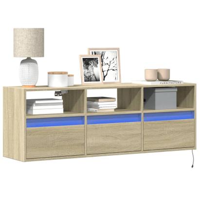 Comodă TV de perete cu lumini LED, stejar sonoma, 130x31x45 cm GartenMobel Dekor