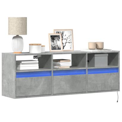 Comodă TV de perete cu lumini LED, gri beton, 130x31x45 cm GartenMobel Dekor