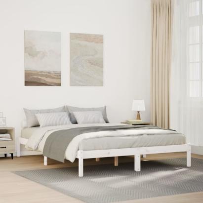 Cadru pat foarte lung fără saltea alb 160x220 cm lemn masiv pin GartenMobel Dekor