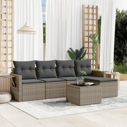 Set mobilier grădină cu perne, 6 piese, gri, poliratan GartenMobel Dekor