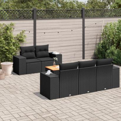 Set mobilier de grădină cu perne, 6 piese, negru, poliratan GartenMobel Dekor
