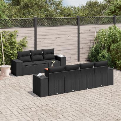 Set mobilier de grădină cu perne, 8 piese, negru, poliratan GartenMobel Dekor