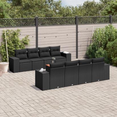 Set mobilier de grădină cu perne, 9 piese, negru, poliratan GartenMobel Dekor