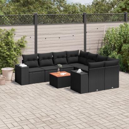 Set mobilier de grădină cu perne, 9 piese, negru, poliratan GartenMobel Dekor