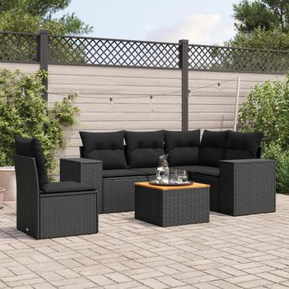 Set mobilier de grădină cu perne, 6 piese, negru, poliratan GartenMobel Dekor